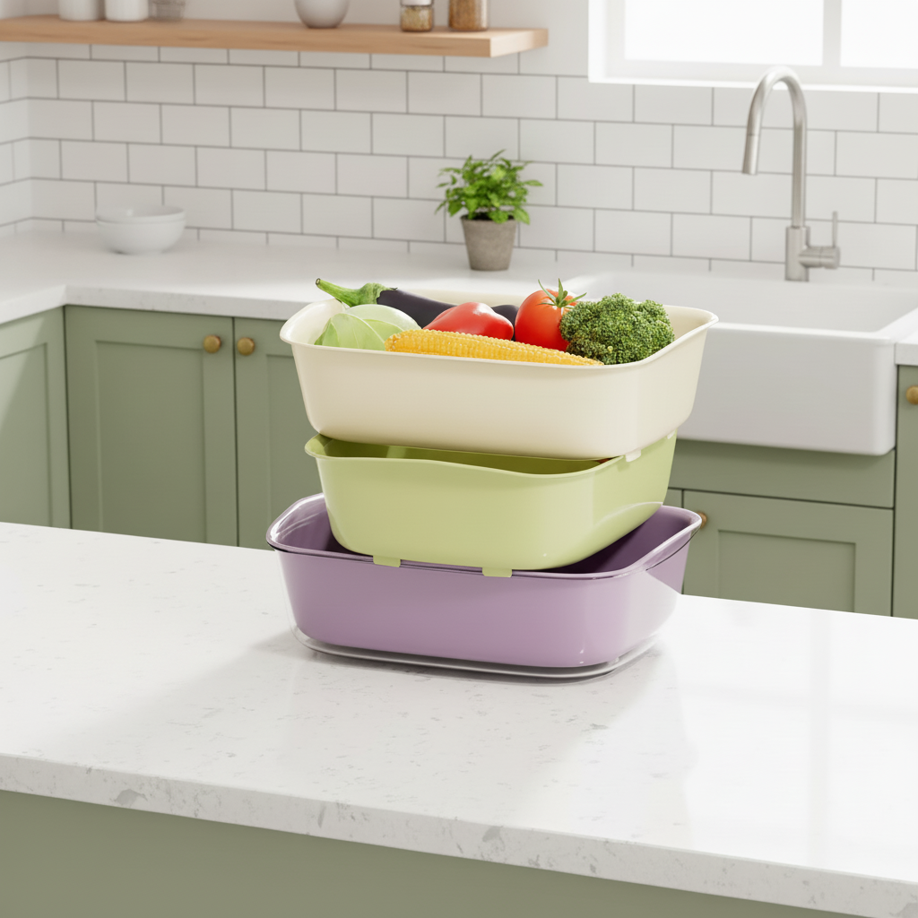 Set of 3 - Large Modern Plastic Drain Basket