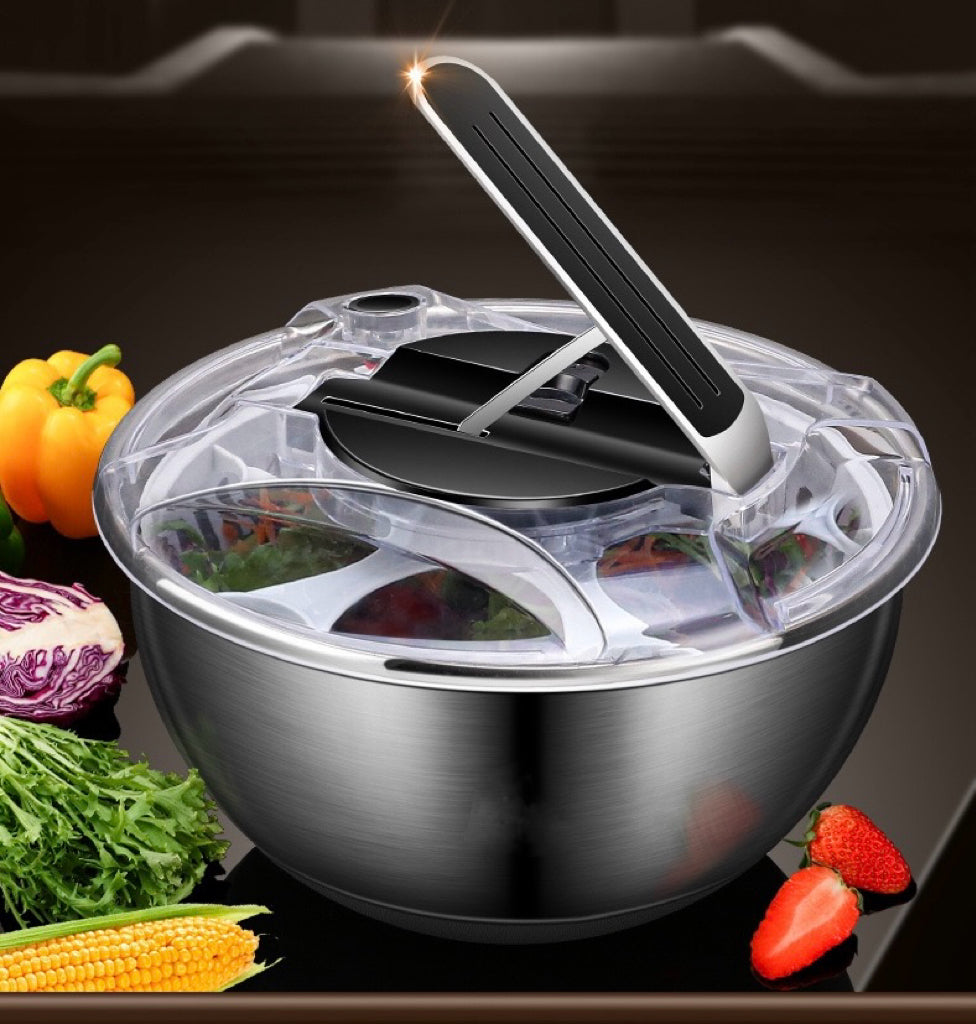 Large Stainless Steel Manual Salad Spinner – Fruit & Vegetable Dryer