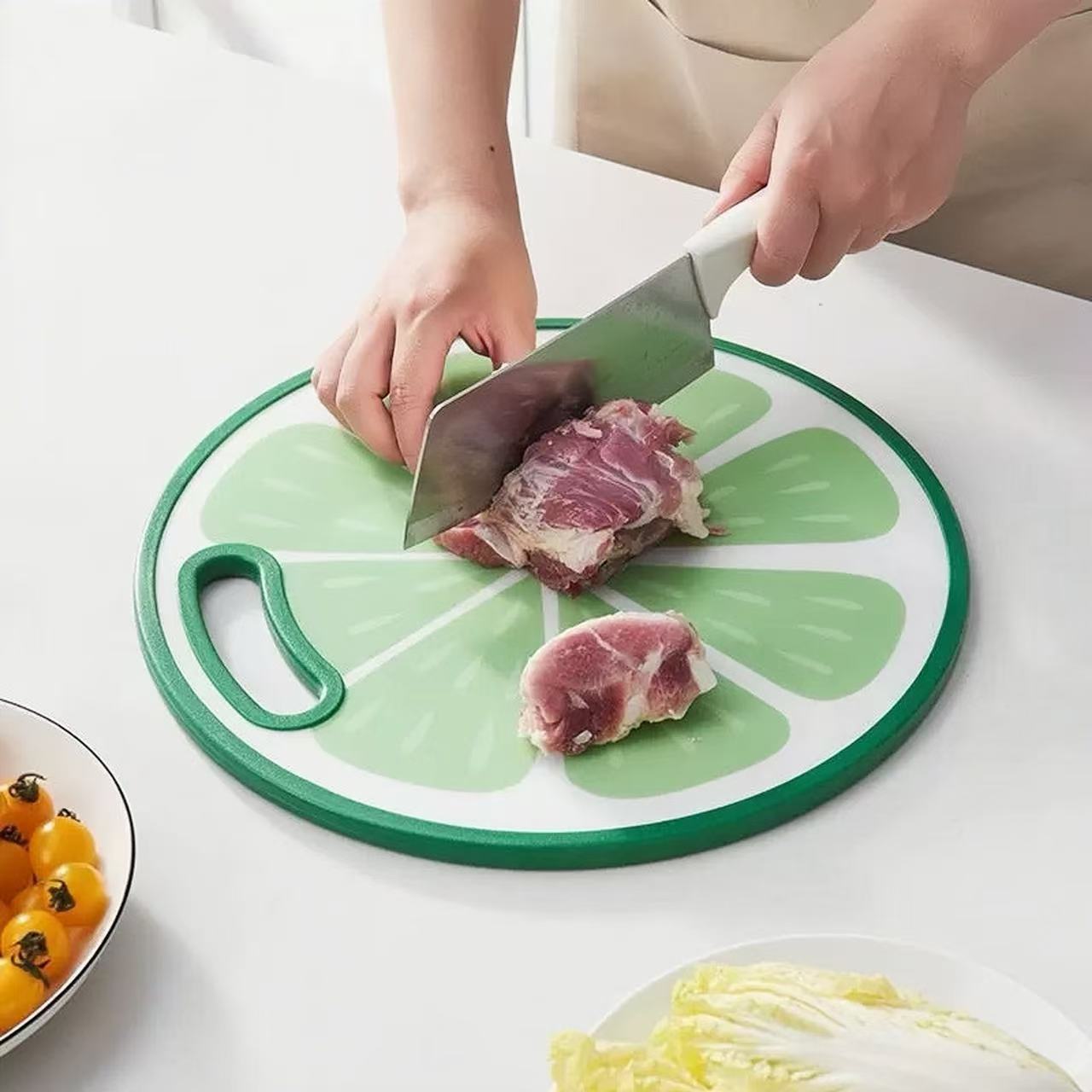 Round Green Lemon-Shaped Cutting Board