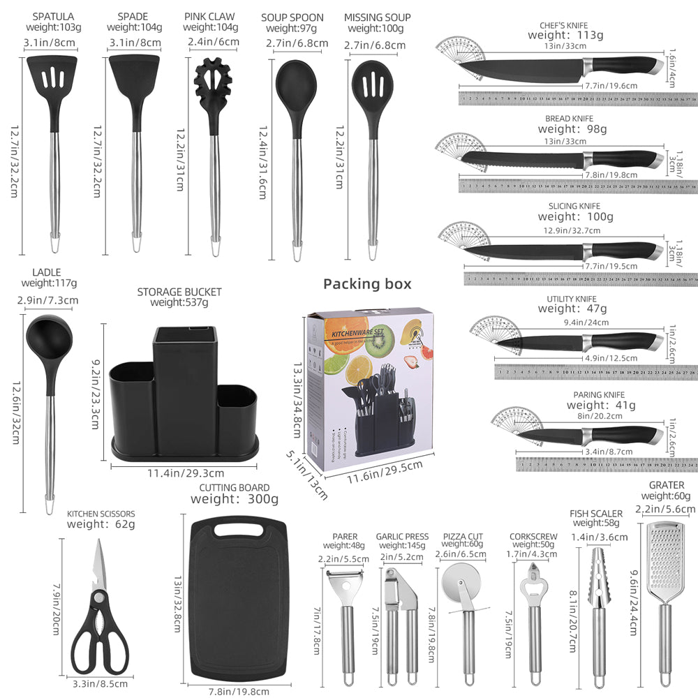 20-Piece Premium Black Kitchen Utensil Set