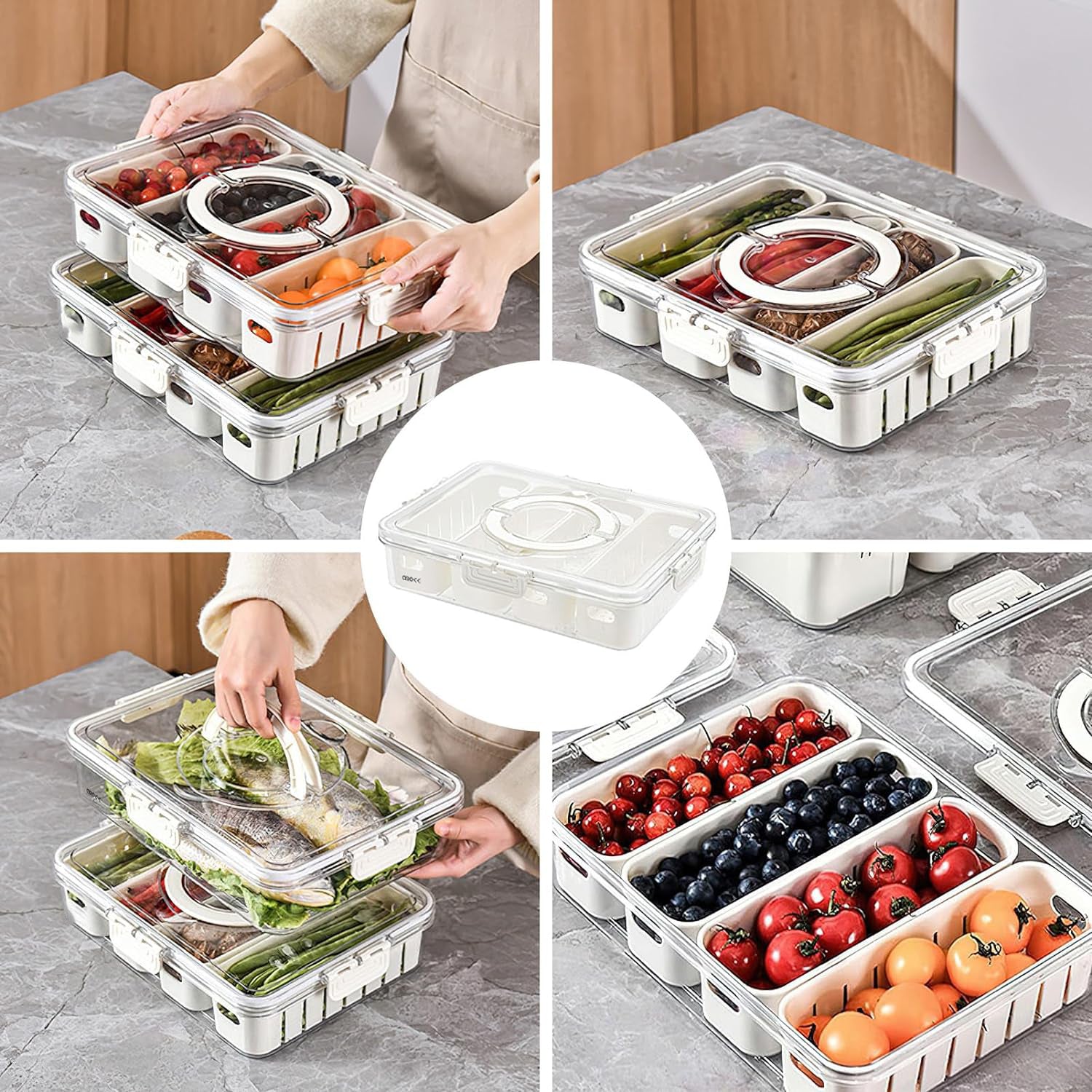4-Compartment Box with Handle and Lids