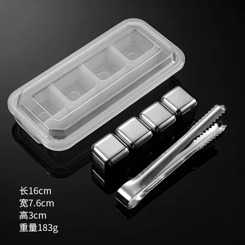 4-Piece Stainless Steel - Ice Metal Cube Set