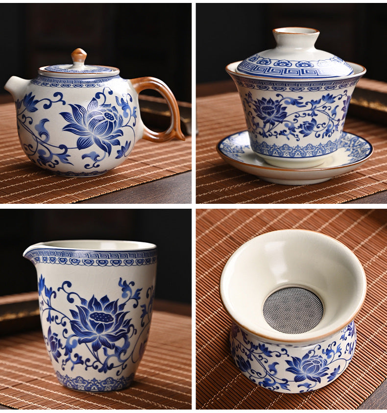 Blue & White Porcelain Gongfu Tea Set, Teapot & Cups