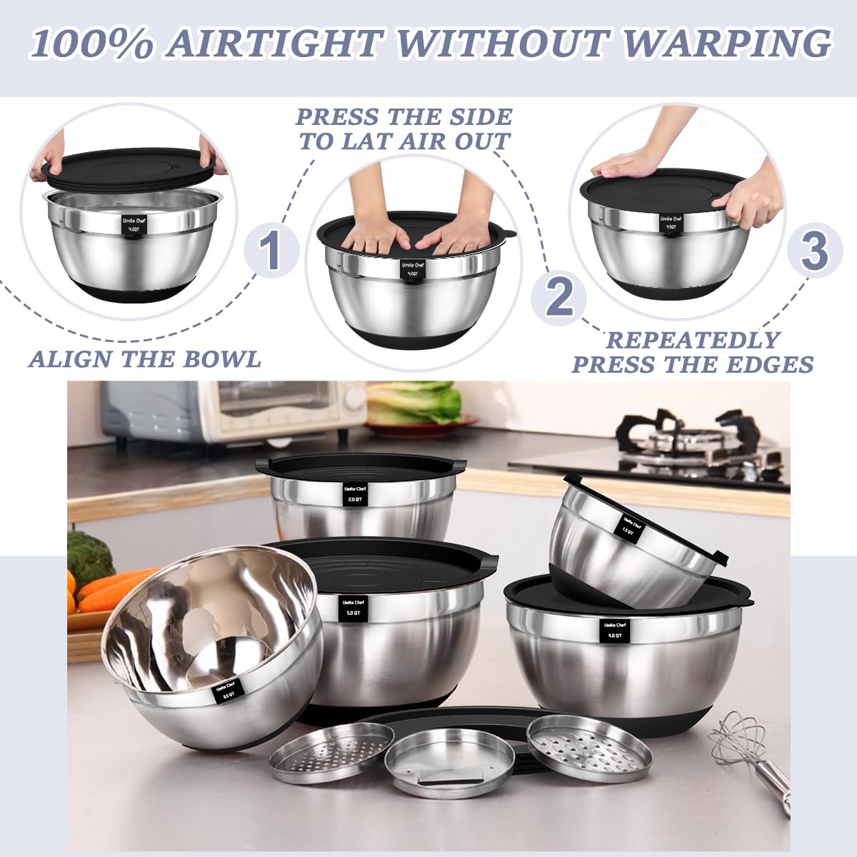 5-Stainless Steel Mixing Bowls with Lids