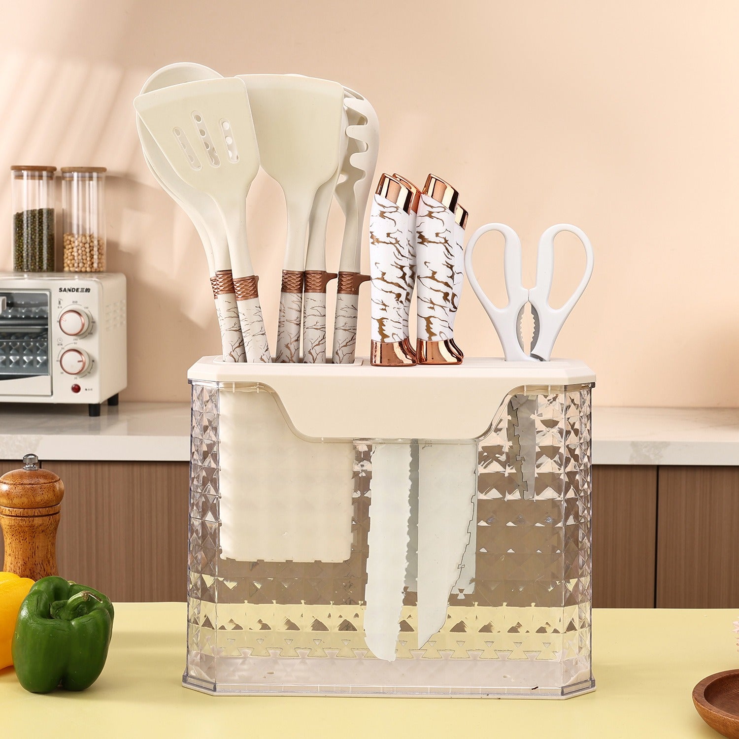 12-Piece White Heat-Resistant Silicone Kitchen Utensil & Knife Set