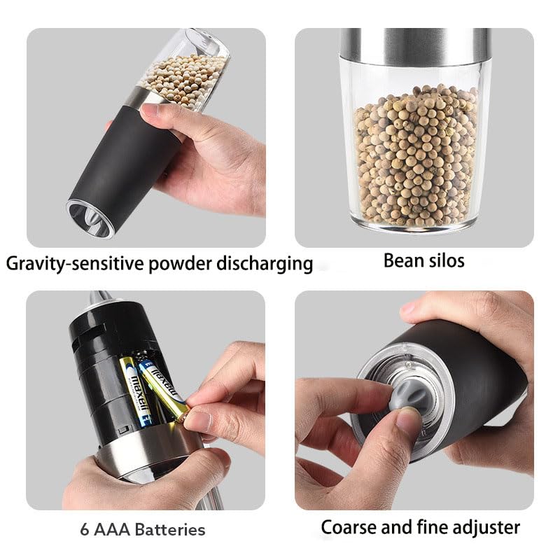 2-Piece LOVFE Electric Salt and Pepper Grinder Set with Led Light