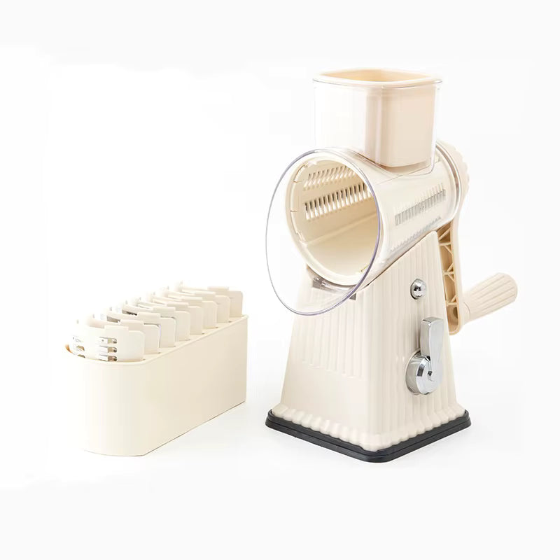 5-in-1 Rotary Vegetable Cutter & Cheese Grate – Manual Handheld Slicer with Interchangeable Blades