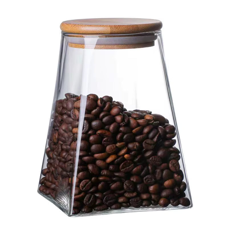 Square-Bottom Round-Top Glass Jar Set with Bamboo Lid