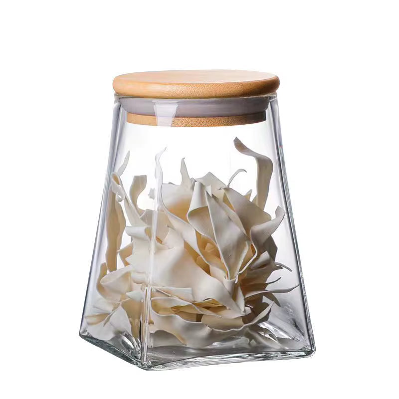 Square-Bottom Round-Top Glass Jar Set with Bamboo Lid