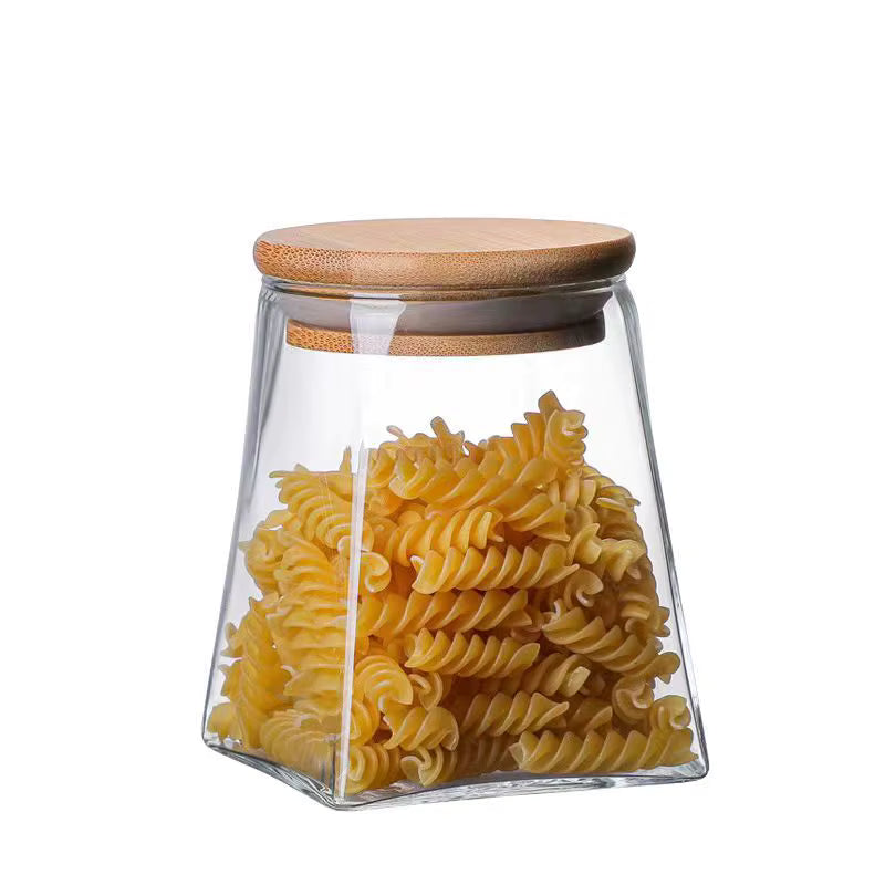 Square-Bottom Round-Top Glass Jar Set with Bamboo Lid