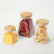 Square-Bottom Round-Top Glass Jar Set with Bamboo Lid