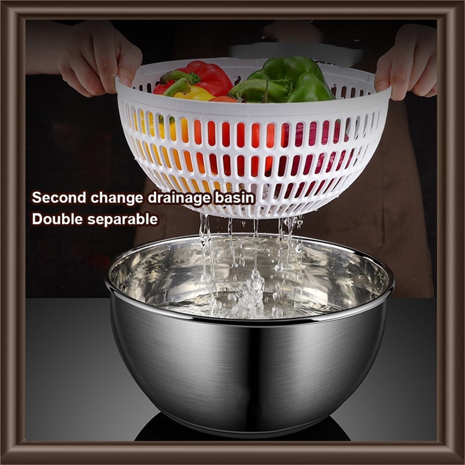Large Stainless Steel Manual Salad Spinner – Fruit & Vegetable Dryer