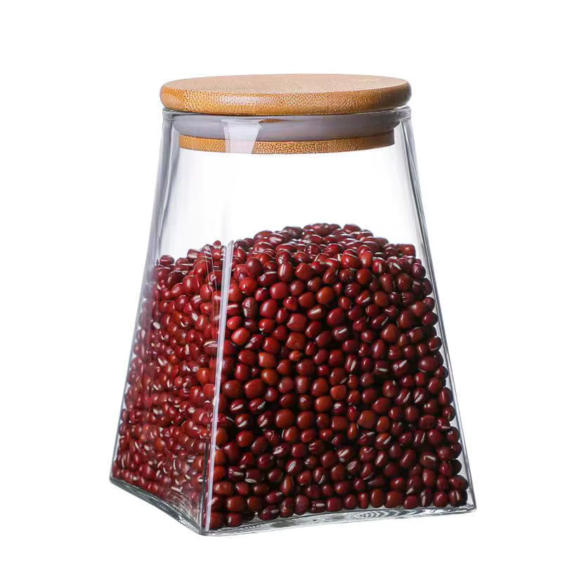 Square-Bottom Round-Top Glass Jar Set with Bamboo Lid