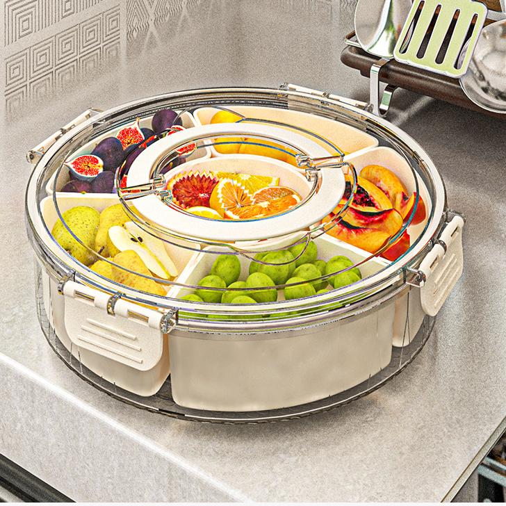 6-Compartment Round Transparent Kitchen Storage Box