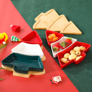Christmas Tree Serving Dish Set of 2, Ceramic Snack Trays