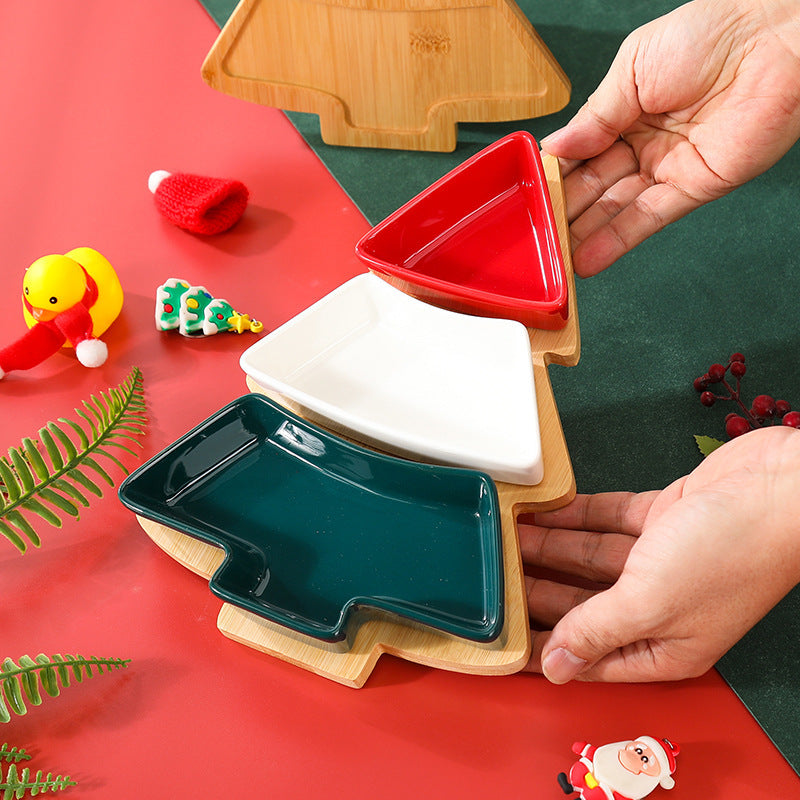 Christmas Tree Serving Dish Set of 2, Ceramic Snack Trays