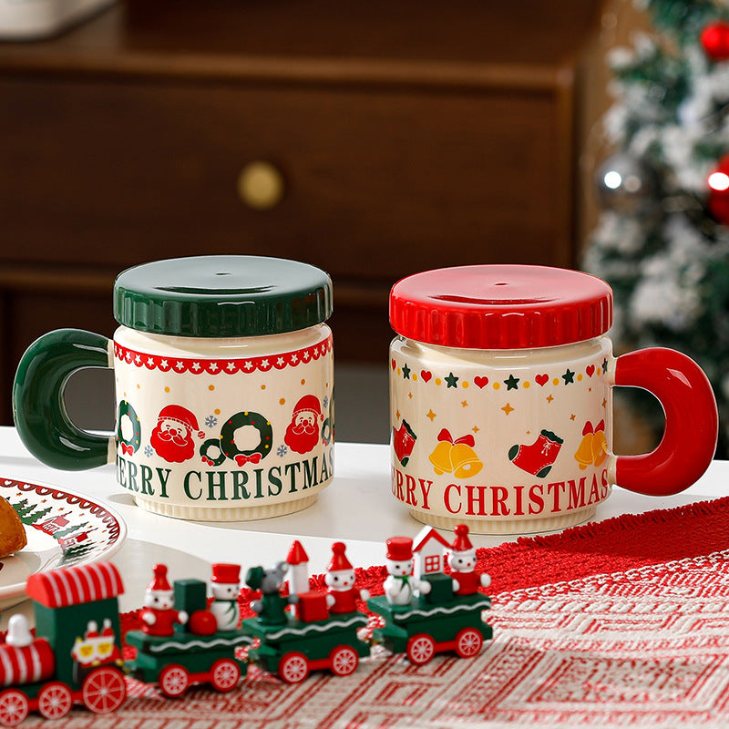 Christmas Ceramic Mug with Lid, Festive Design