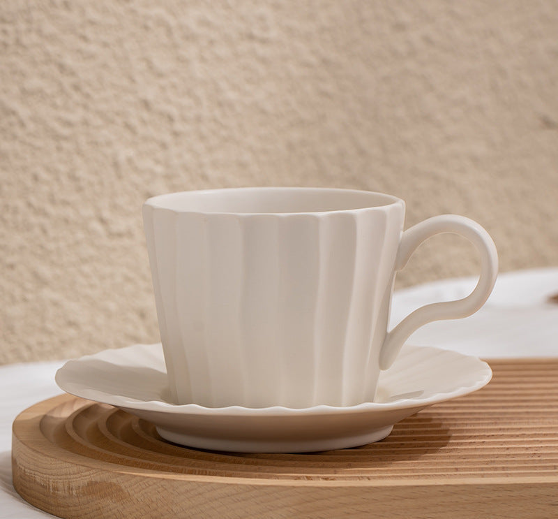 Porcelain Tea Cup & Saucer 300ml, Classic Fluted White