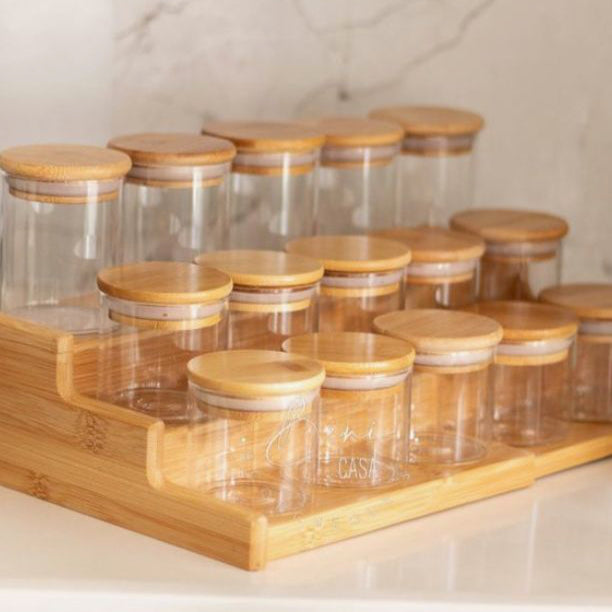 4-Piece Glass Spice Jar Set with Bamboo Lids