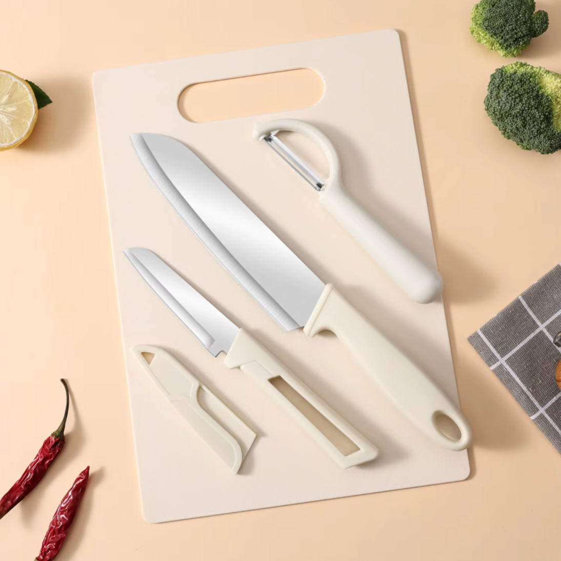 4-Piece Stainless Steel Knife Set with Cutting Board