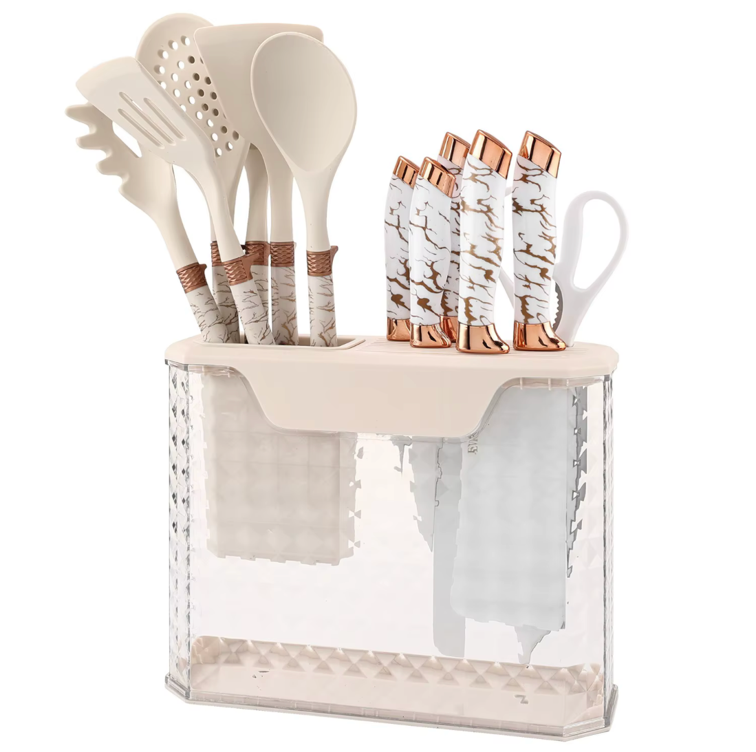 12-Piece White Heat-Resistant Silicone Kitchen Utensil & Knife Set