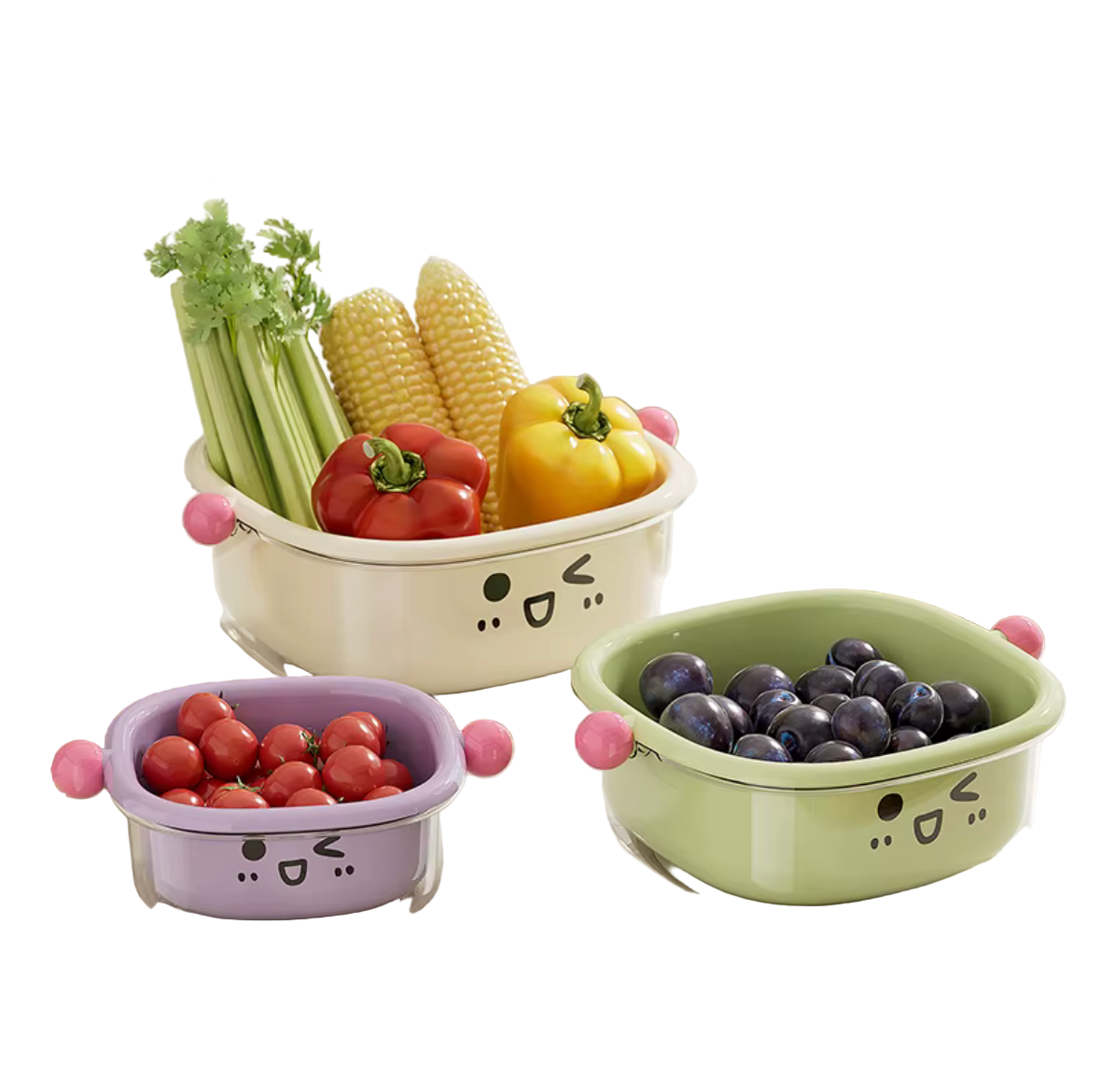 UFORU Set of 3 Double Drain Basket Set with Handle