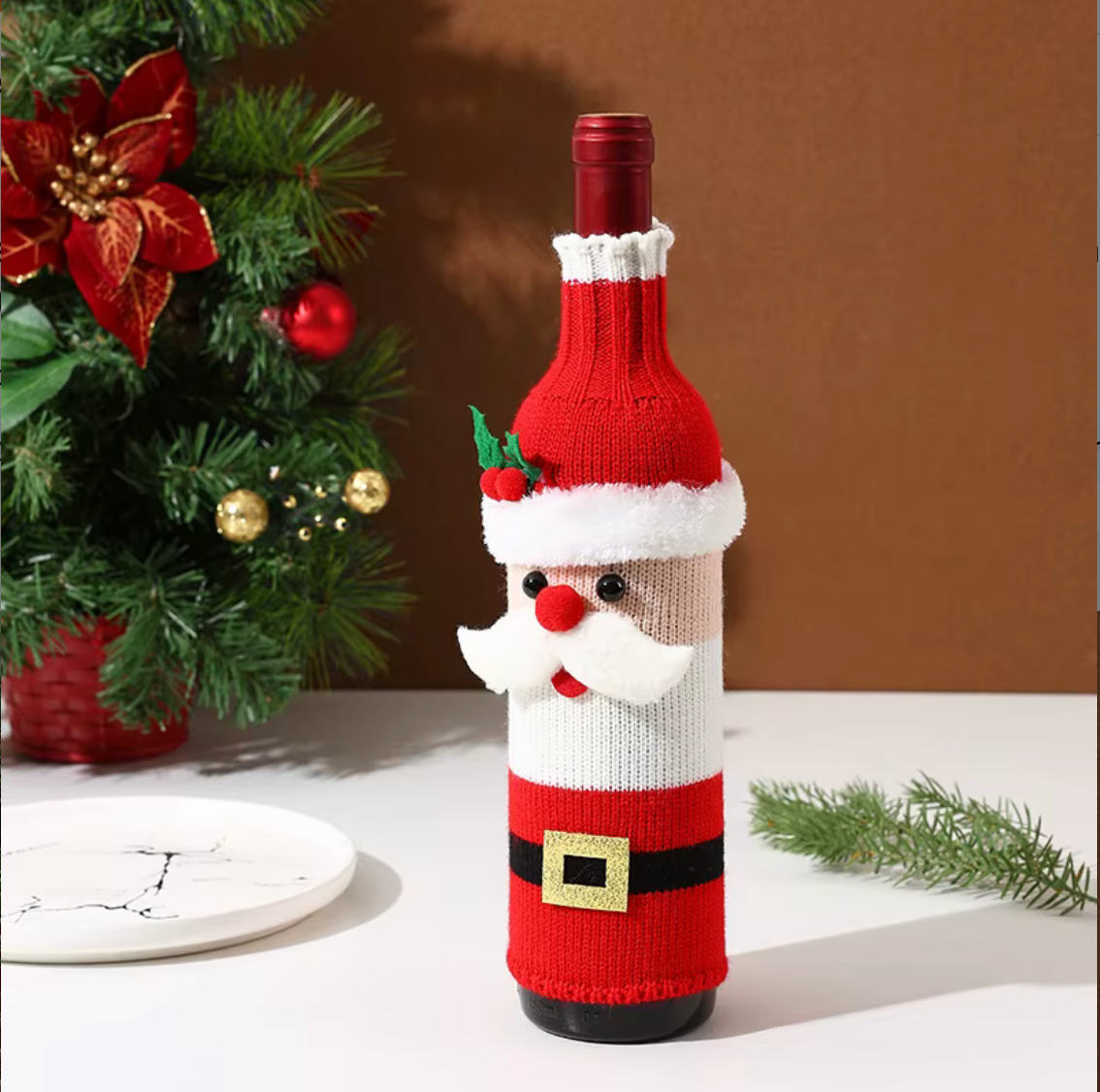 Christmas Knitted Santa Wine Bottle Holder