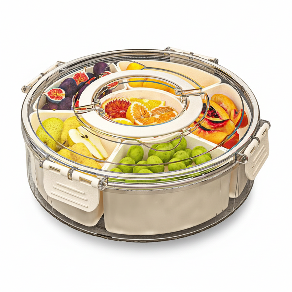 6-Compartment Round Transparent Kitchen Storage Box