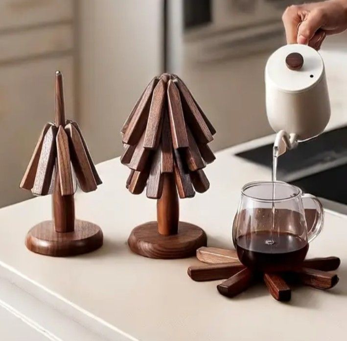 Wooden Tree-Shaped Trivet Set – Heat-Resistant Coasters for Hot Dishes & Teapots