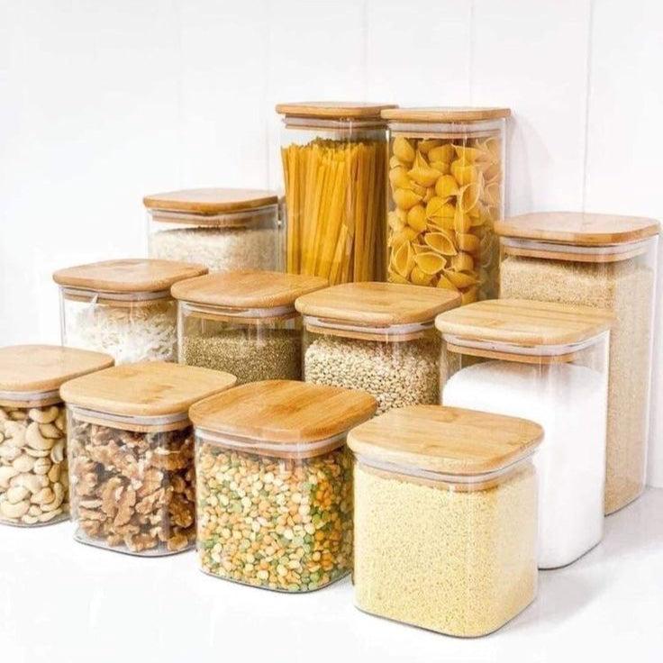 Square Glass Jar with Bamboo Lids