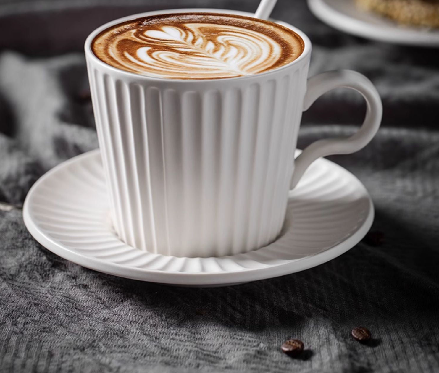 Porcelain Tea Cup & Saucer 300ml, Classic Fluted White