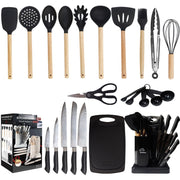 19-Piece Black Silicone & Wood Kitchen Utensil Set