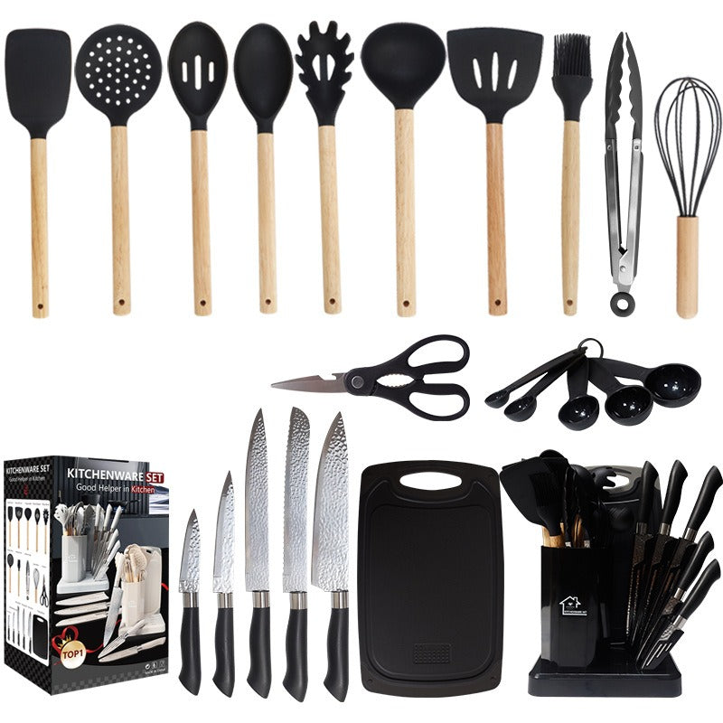 19-Piece Black Silicone & Wood Kitchen Utensil Set