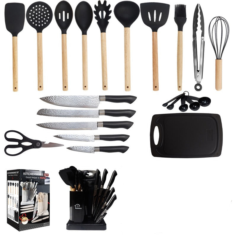 19-Piece Black Silicone & Wood Kitchen Utensil Set